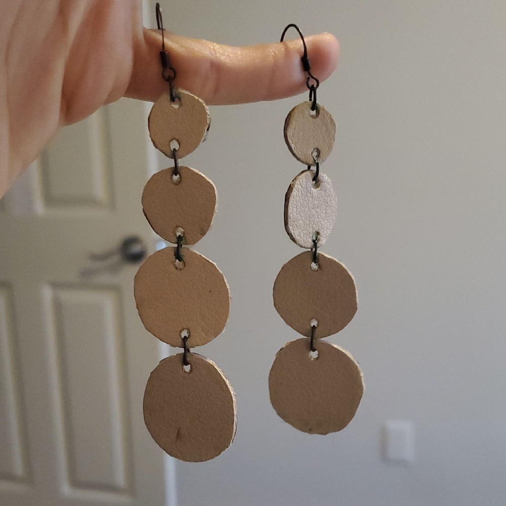 Boho Leather Cream Earrings